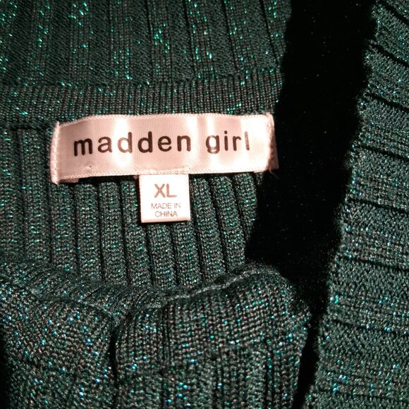 MADDEN GIRL Sweater Dress  sz  XL  Green  Metallic  Ribbed  Body-Con  NEW  Mini - Picture 6 of 11